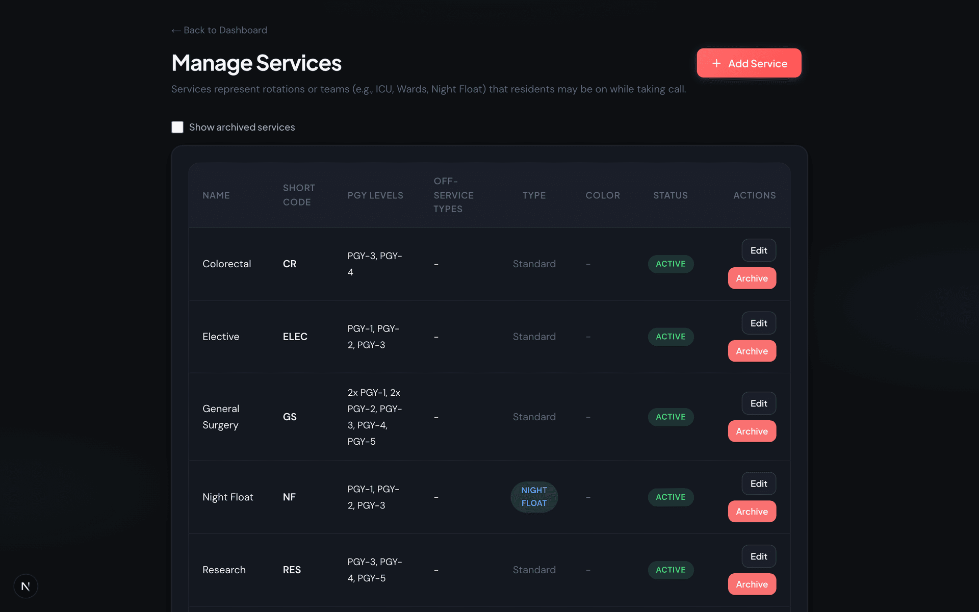 Service configuration interface