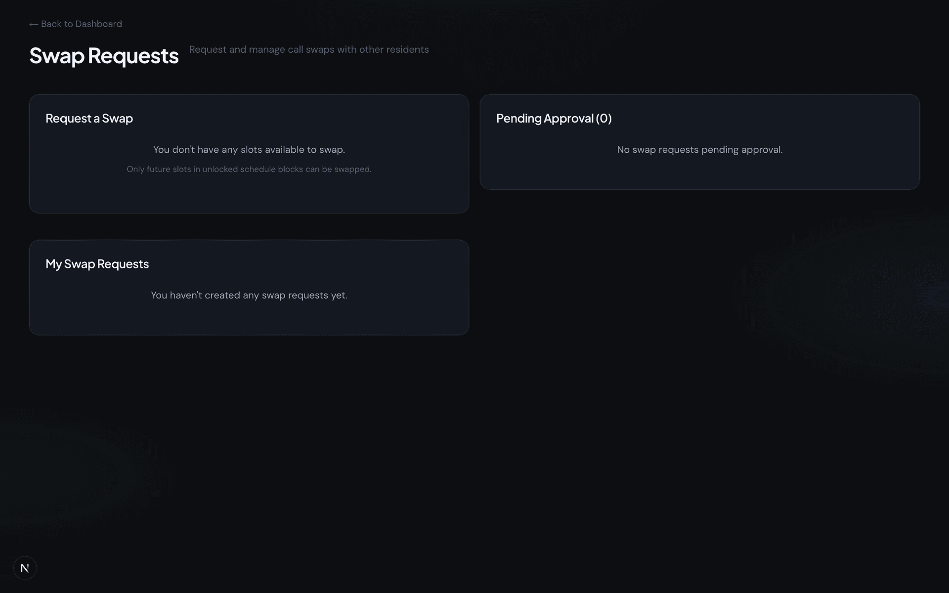 Swap request workflow interface